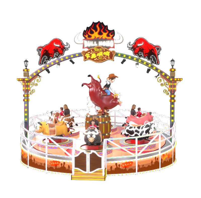 "Wild West Adventure Bull Ride: 12-Seat Crazy Bullfighting and Spinning Carousel Combo"